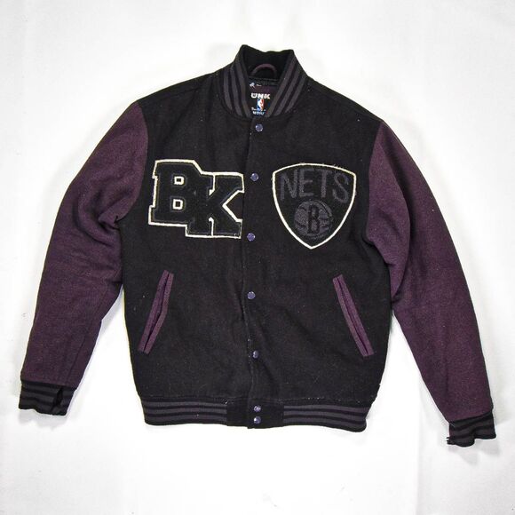 Vintage NBA Brooklyn Nets Wool Blend Varsity Snap Button Jacket - M - Picture 1 of 5